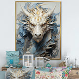 Epic Blue And Grey Dragon Odyssey III - Abstract Canvas Wall Art