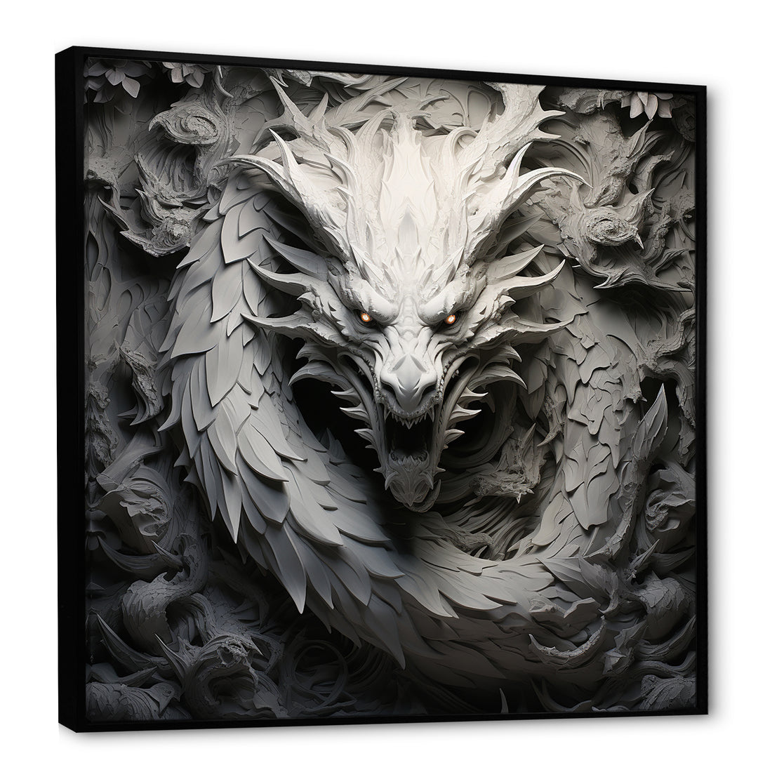Chinese Black And White Dragon - Dragons Living Room Wall Art
