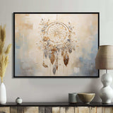 Beige And Grey Threads Of Dreams Dreamcatcher - Spiritual Canvas Wall Art