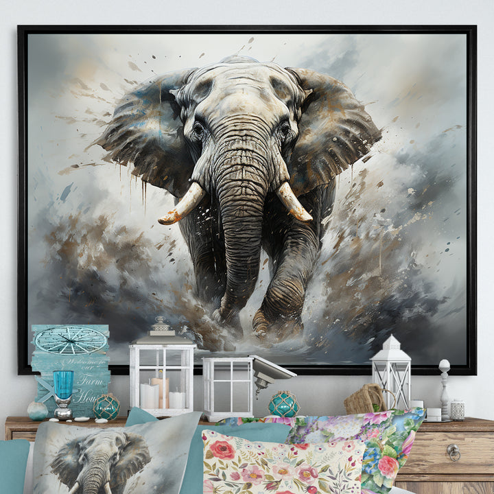 Elephant Symphony Stampede - Gray Elephant Wall Art
