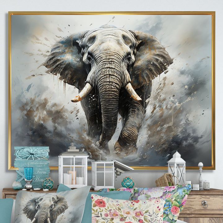 Elephant Symphony Stampede - Gray Elephant Wall Art