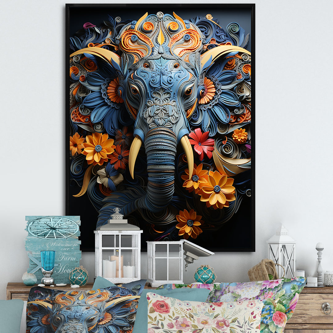 Abstract Elephant Dreamscape Portrait - Elephant Framed Canvas Art