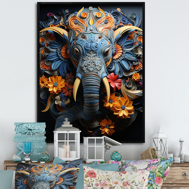 Abstract Elephant Dreamscape Portrait - Elephant Framed Canvas Art