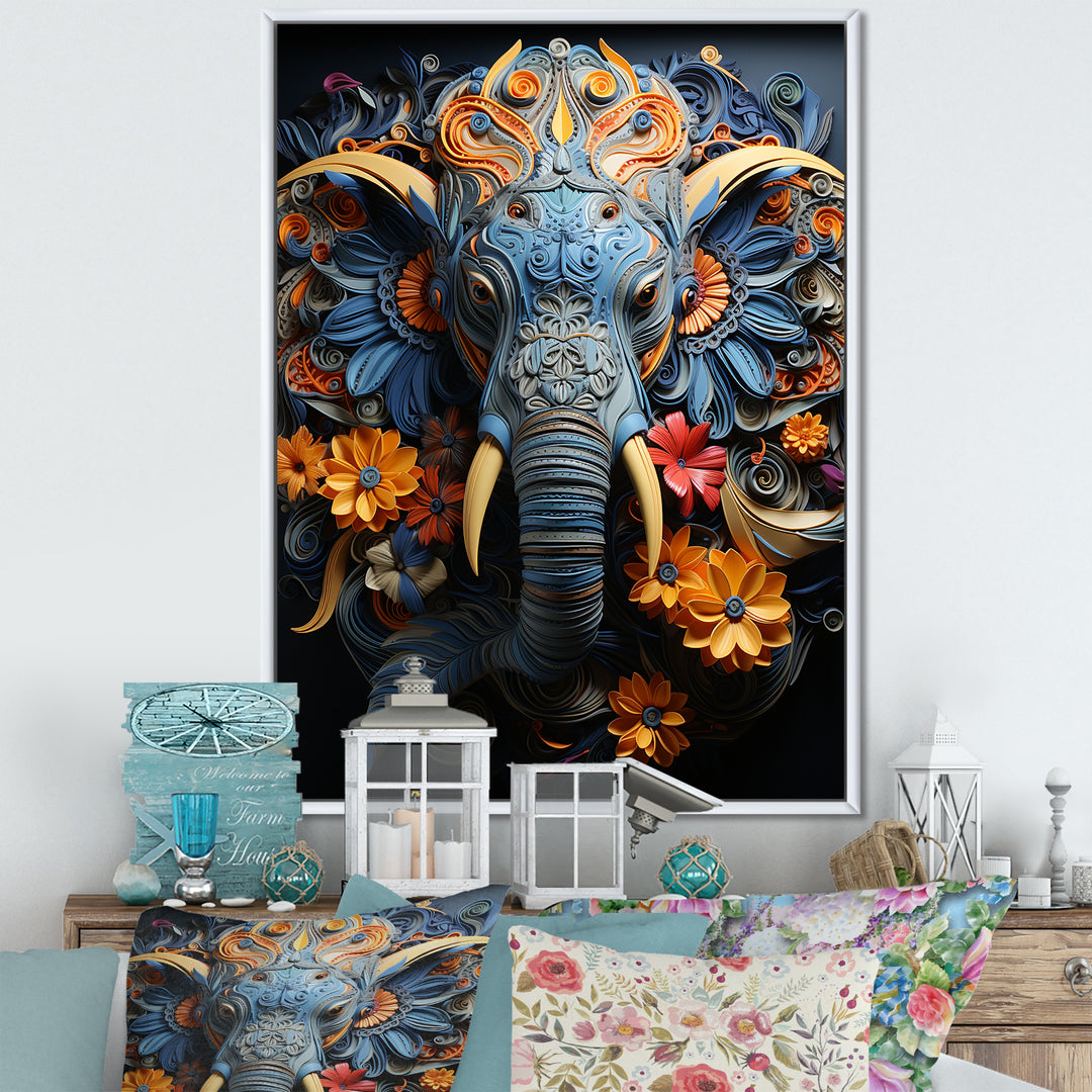 Abstract Elephant Dreamscape Portrait - Elephant Framed Canvas Art