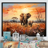 Graceful African Elephant With Calf In Motion - Elephant Wall Decor