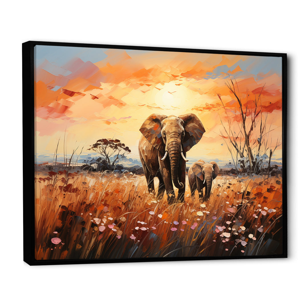 Graceful African Elephant With Calf In Motion - Elephant Wall Decor