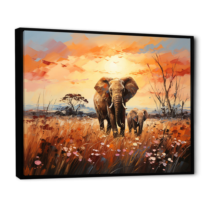 Graceful African Elephant With Calf In Motion - Elephant Wall Decor
