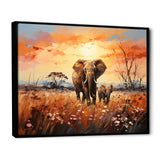 Graceful African Elephant With Calf In Motion - Elephant Wall Decor