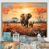 Graceful African Elephant With Calf In Motion - Elephant Wall Decor