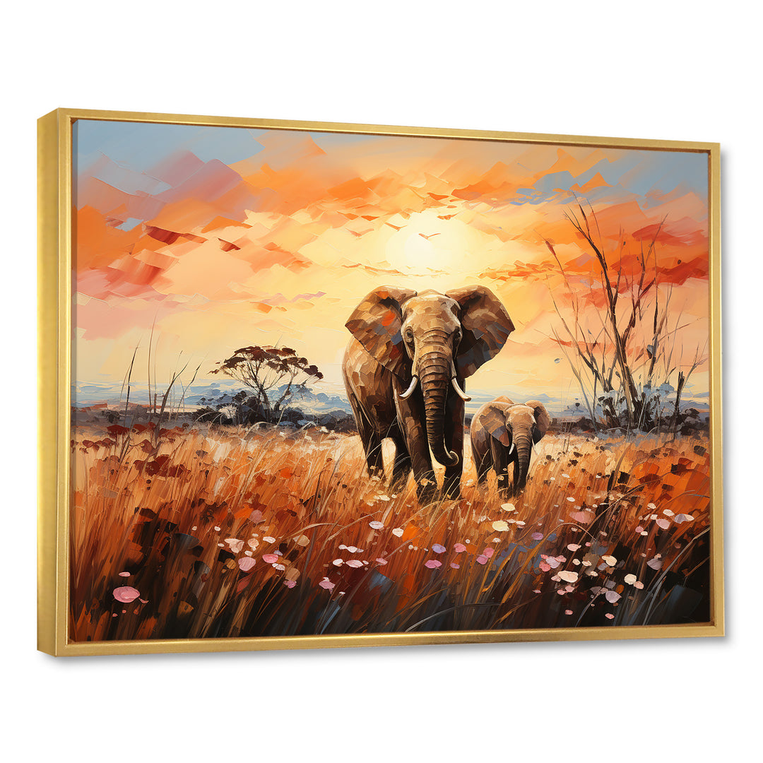 Graceful African Elephant With Calf In Motion - Elephant Wall Decor