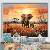 Graceful African Elephant With Calf In Motion - Elephant Wall Decor