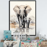 Elegant Elephant With Calf In Motion - Elephant Home Decor Art