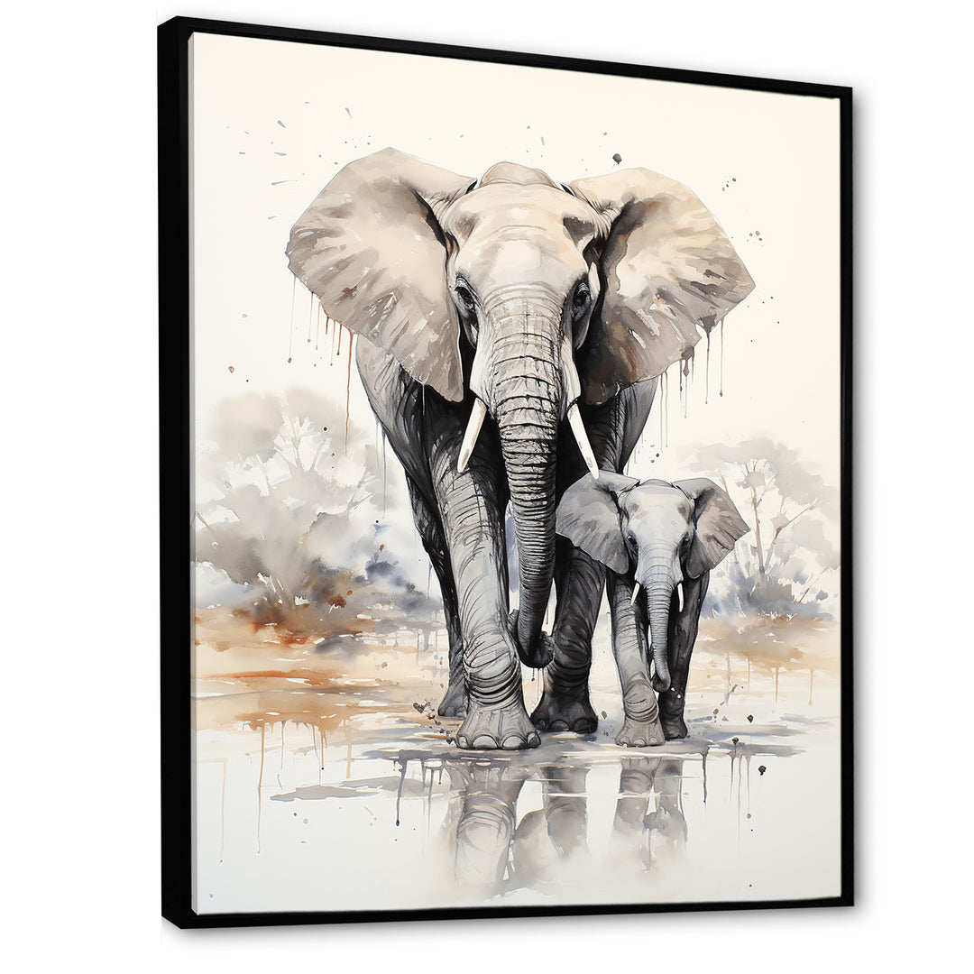 Elegant Elephant With Calf In Motion - Elephant Home Decor Art
