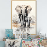 Elegant Elephant With Calf In Motion - Elephant Home Decor Art