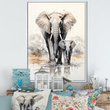 Elegant Elephant With Calf In Motion - Elephant Home Decor Art