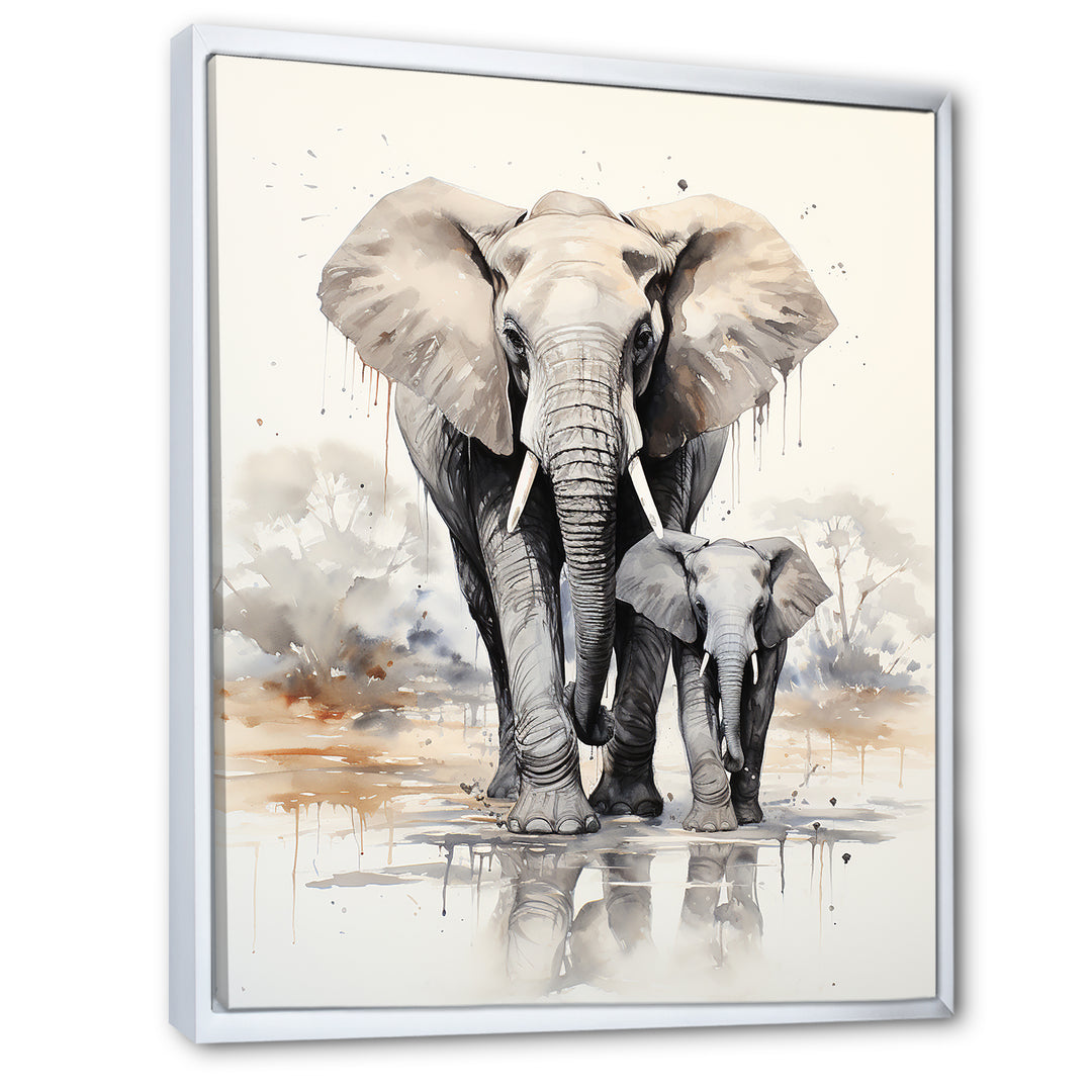 Elegant Elephant With Calf In Motion - Elephant Home Decor Art