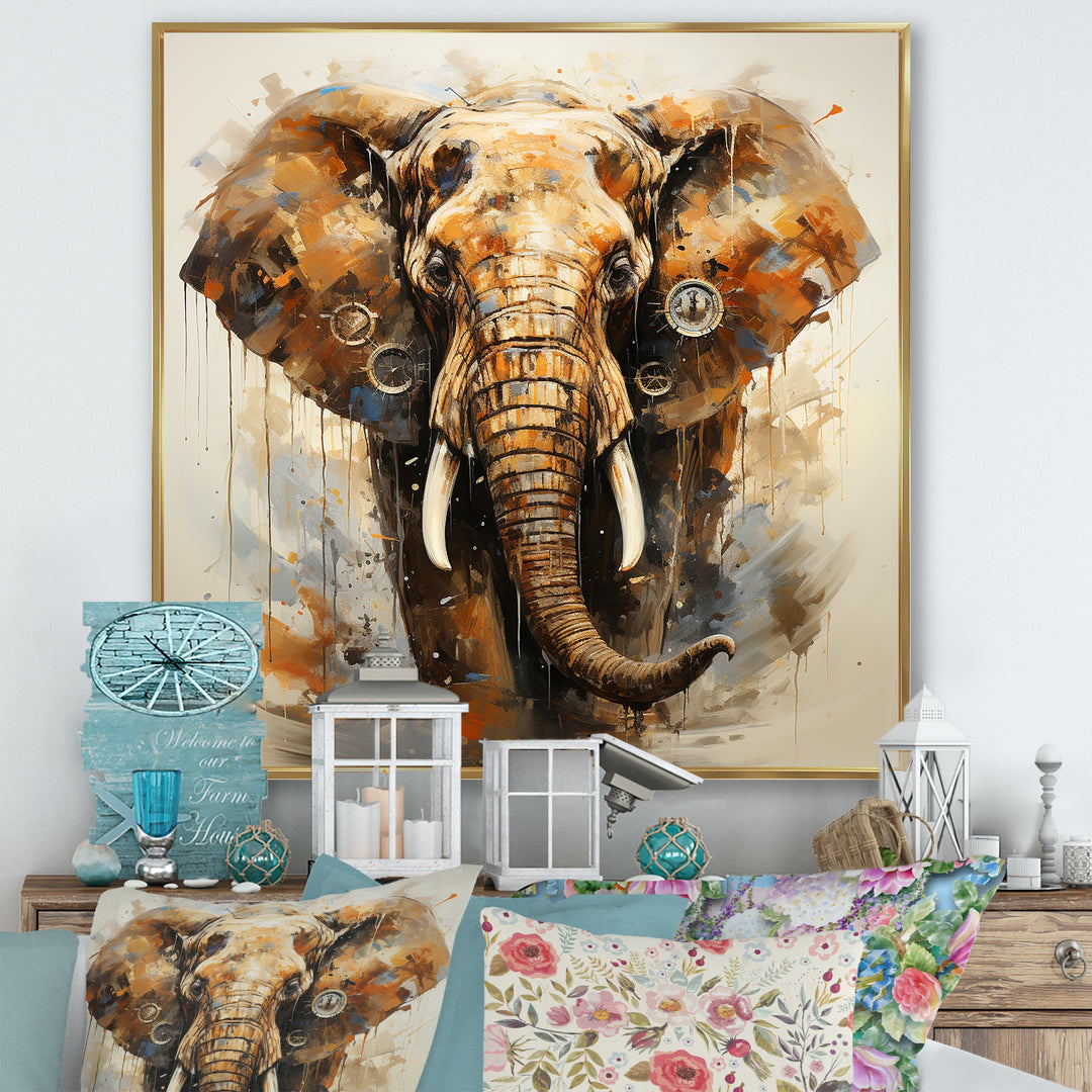 Elephant Grace In Portrait - Elephant Framed Canvas Art