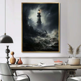 Lighthouse Battling The Stormy Waves - Architecture Canvas Wall Art