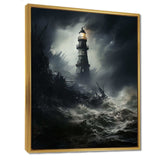 Lighthouse Battling The Stormy Waves - Architecture Canvas Wall Art