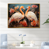 Graceful Orange Flamingo Ballet - Flamingo Large Canvas Wall Art