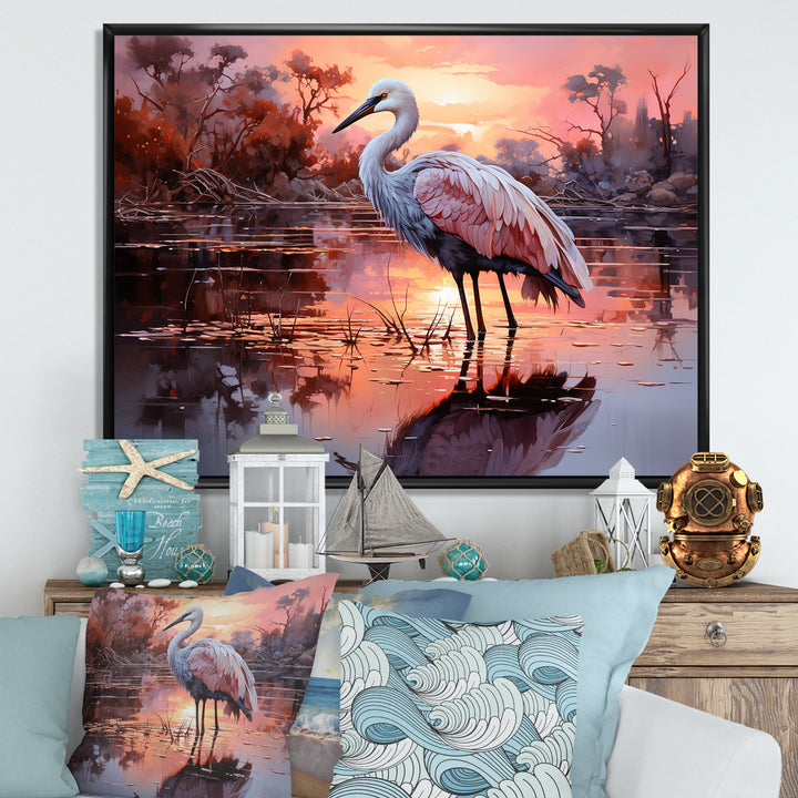 White Flamingo Lake Serenity - Flamingo Living Room Wall Art