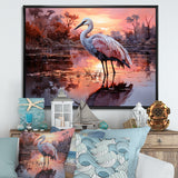 White Flamingo Lake Serenity - Flamingo Living Room Wall Art