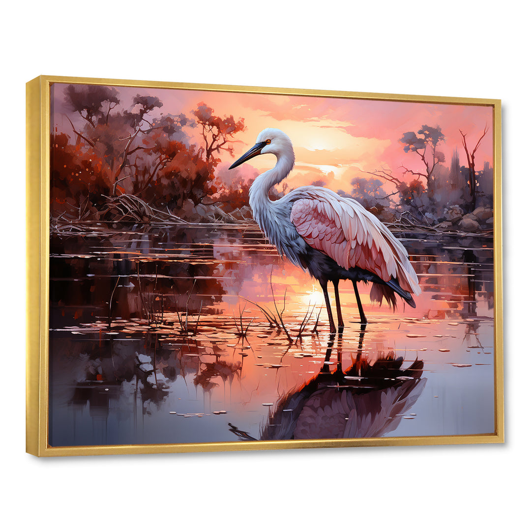 White Flamingo Lake Serenity - Flamingo Living Room Wall Art