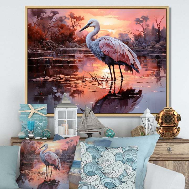 White Flamingo Lake Serenity - Flamingo Living Room Wall Art