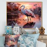 White Flamingo Lake Serenity - Flamingo Living Room Wall Art