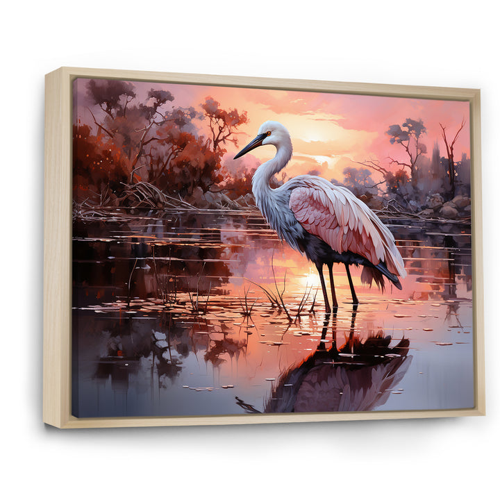 White Flamingo Lake Serenity - Flamingo Living Room Wall Art