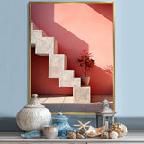Geometric Architectural Stairway Grace - Flamingo Canvas Wall Art