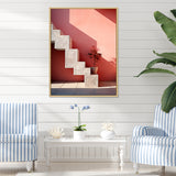 Geometric Architectural Stairway Grace - Flamingo Canvas Wall Art