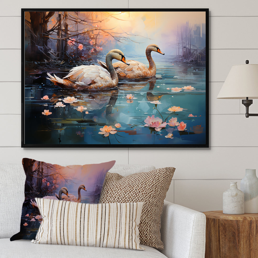 White Flamingo Twilight - Flamingo Canvas Wall Art