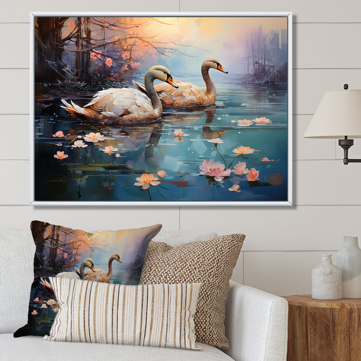 White Flamingo Twilight - Flamingo Canvas Wall Art