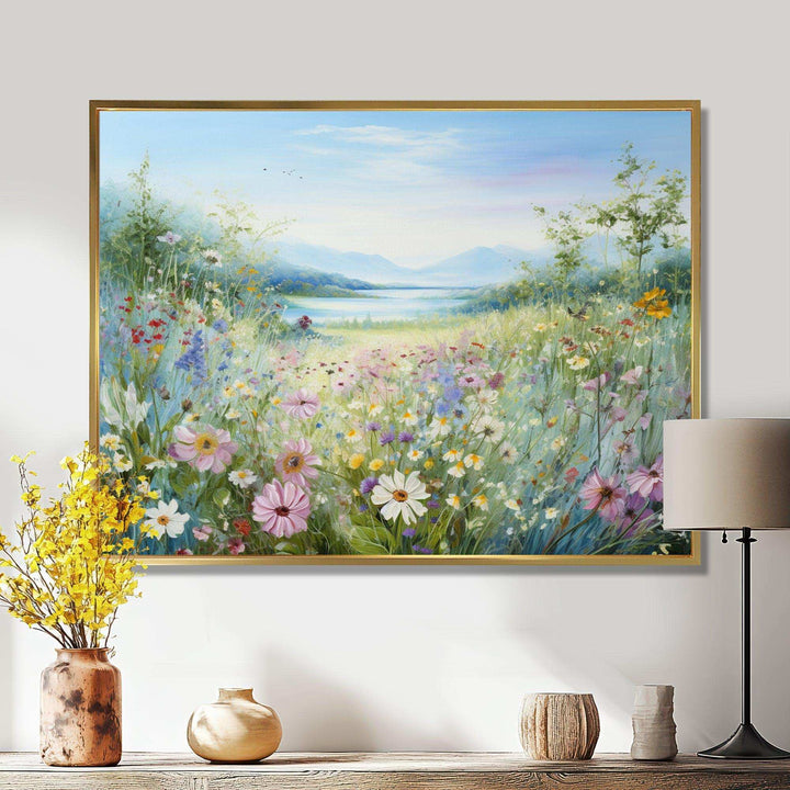 Simplity Wreath Green Flower Field - Floral Canvas Wall Art