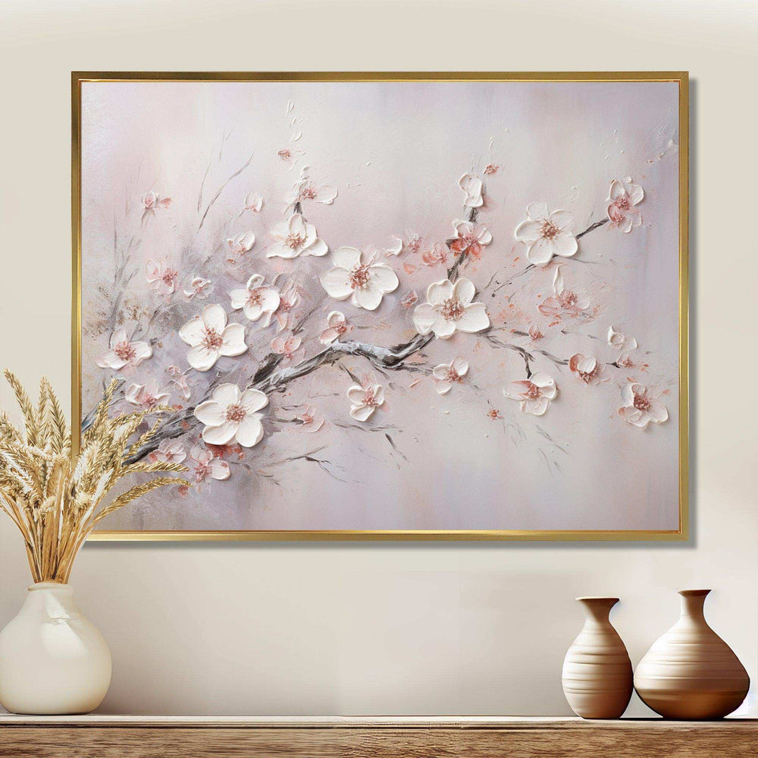 Pink And Grey Cherry Blossom Charm - Floral Canvas Wall Art