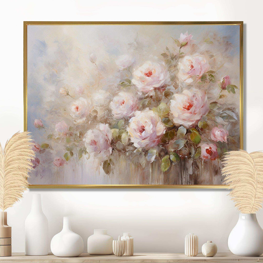 Pink Roses Farmhouse Charm - Floral Canvas Wall Art