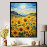 Vangogh Style Sunflowers Mountains - Floral Canvas Wall Art