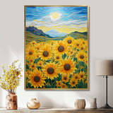 Vangogh Style Sunflowers Mountains - Floral Canvas Wall Art