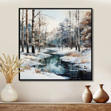 River In Forest Winter Scenery - Landscapes Canvas Wall Art