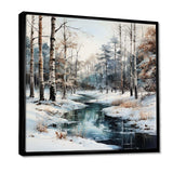 River In Forest Winter Scenery - Landscapes Canvas Wall Art