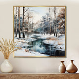 River In Forest Winter Scenery - Landscapes Canvas Wall Art