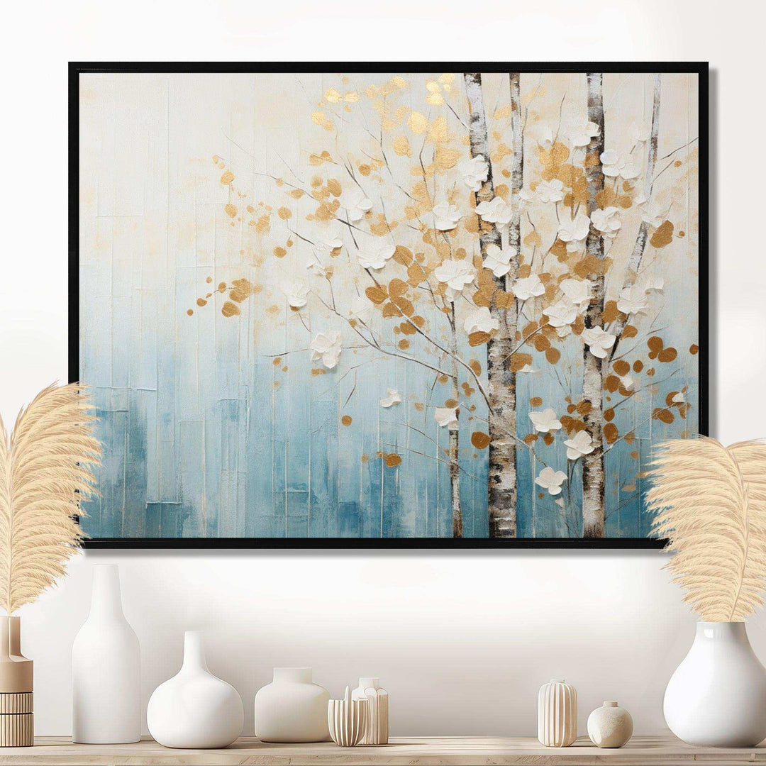 Minimalism Blue And Gold Forest I - Landscapes Canvas Wall Art