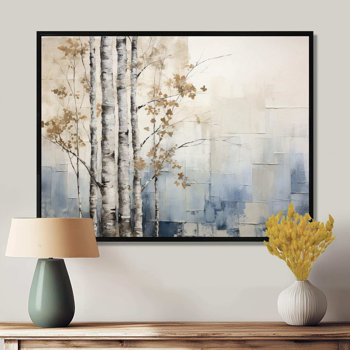 Blue And White Forest Winter Harmony - Landscapes Canvas Wall Art