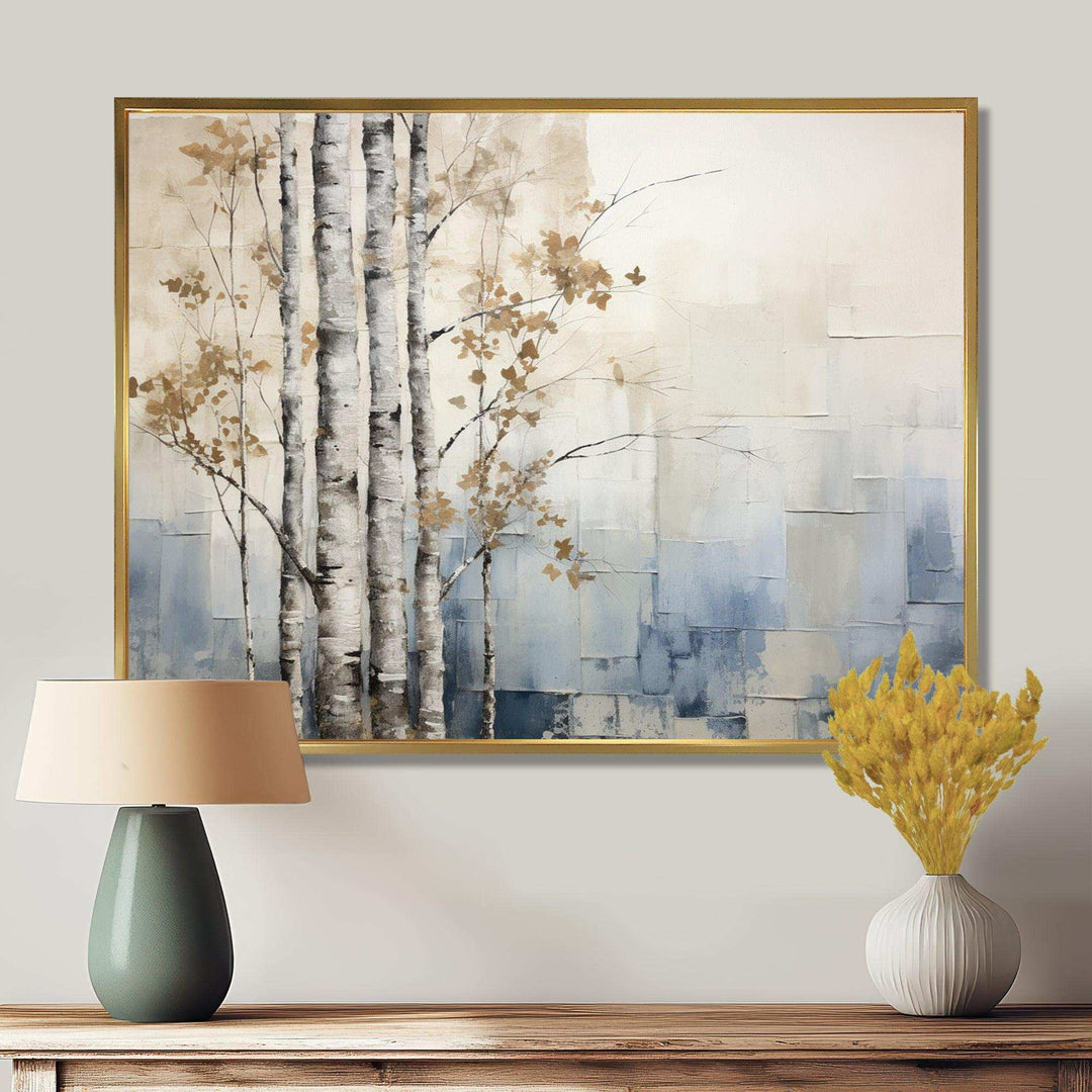 Blue And White Forest Winter Harmony - Landscapes Canvas Wall Art