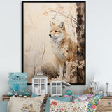 Minimal Wolf In Forest - Beige Wolf Wall Art