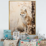Minimal Wolf In Forest - Beige Wolf Wall Art