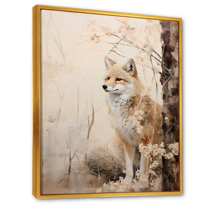 Minimal Wolf In Forest - Beige Wolf Wall Art