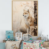 Minimal Wolf In Forest - Beige Wolf Wall Art