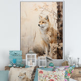 Minimal Wolf In Forest - Beige Wolf Wall Art